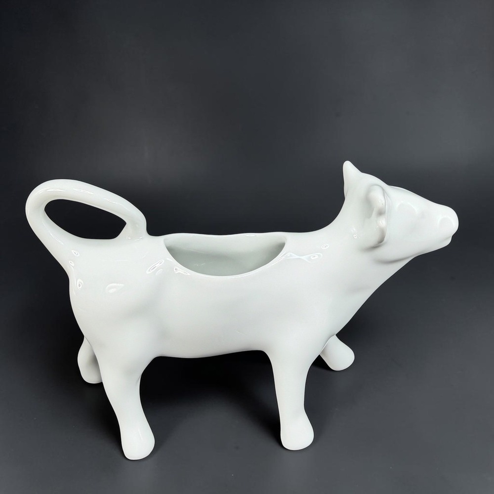 Apilco France White Porcelain Cow Creamer Pitcher Farmhouse Kitchen Decor 7in